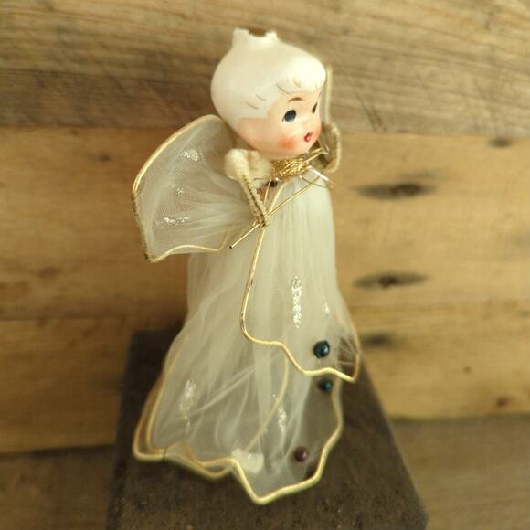 Vintage 1950s Kitschy Holt-Howard Tulle Porcelain Angel Playing Violin - Picture 6 of 10